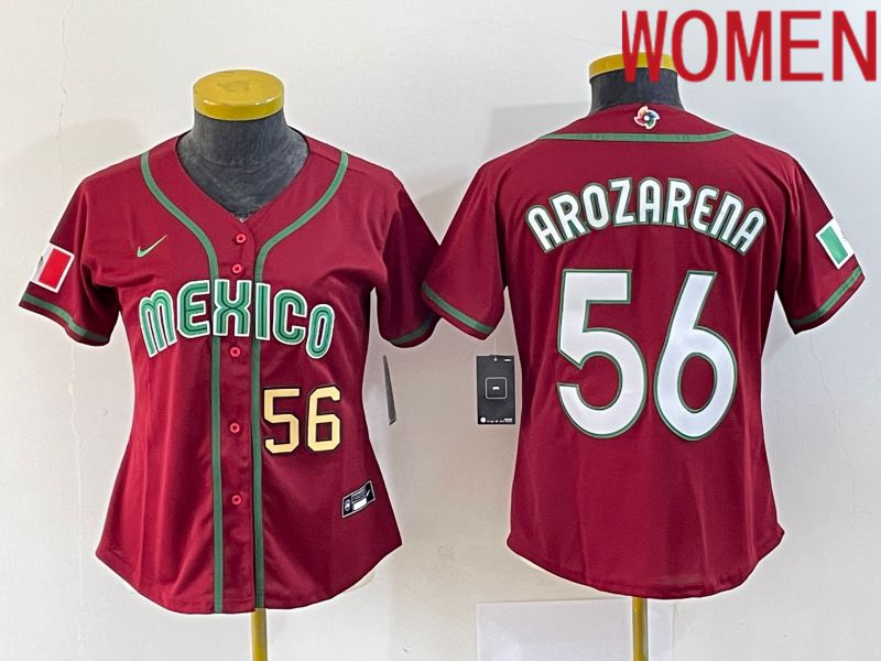 Women 2023 World Cub Mexico #56 Arozarena Red Nike MLB Jersey8->women mlb jersey->Women Jersey